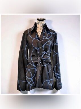 Couleur Abstract Print Tie-Front Blouse | Cotton Stretch | Made in USA | Size S